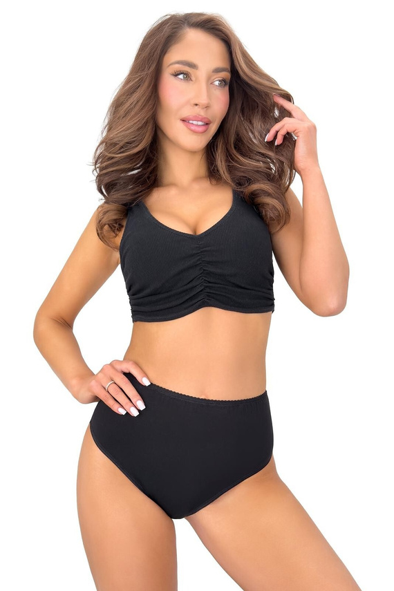 DONNA 273 Damen hohe Baumwollslips mit Spitzenrücken Komfortabel Schwarz