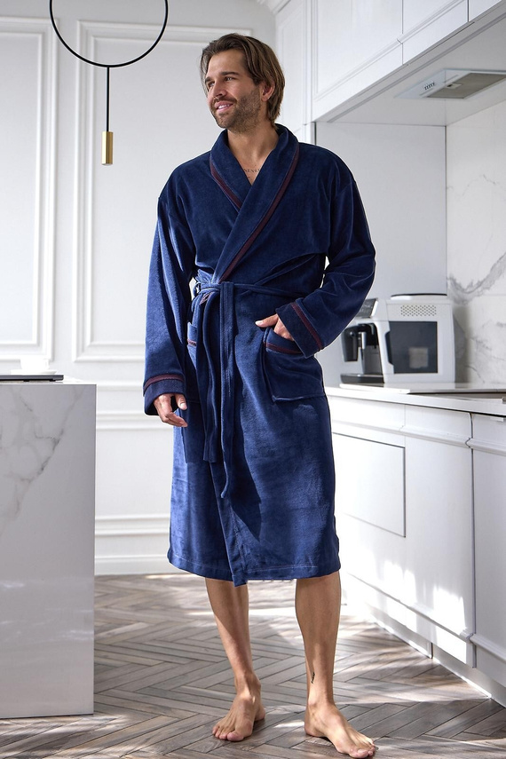 L&L 2661 Eleganter Herrenbademantel Klassischer Kimono-Kragen Weich Graphit