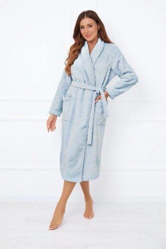 Morena Damen Fleece Morgenmantel Italian Fashion - blau 