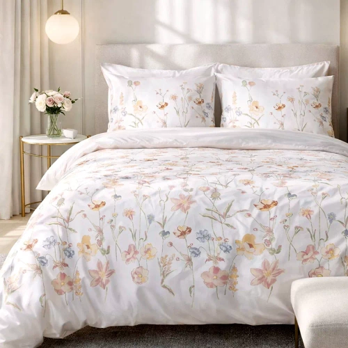 Satинbettwäsche 1553/1 Satynlove 100% Baumwolle Blumen + Kissenbezüge 70x80