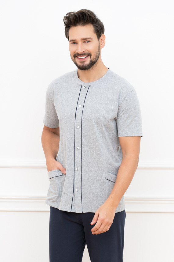 Alcest Herren Schlafanzug mit kurzen Ärmeln, lange Hose Italian Fashion - navy blue