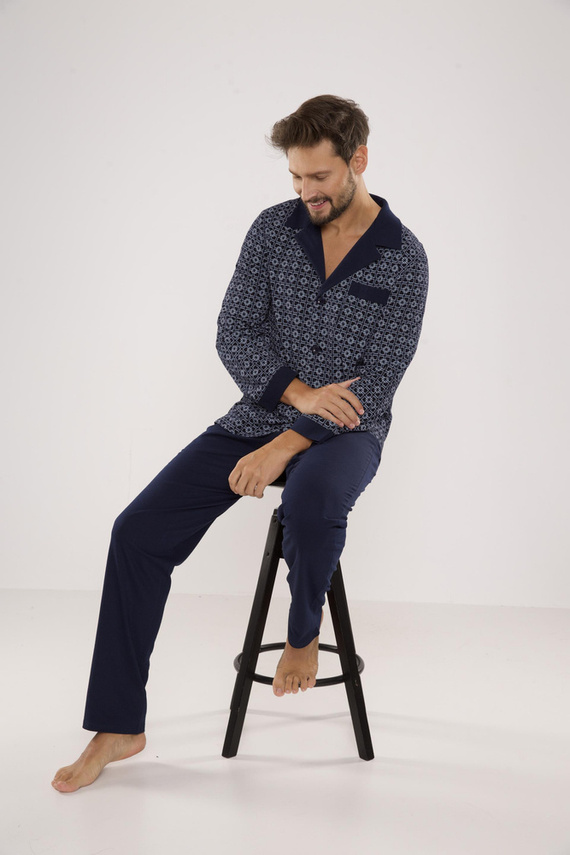 538 Carlo Herren Schlafanzug De lafense - navy blau + quadratisch