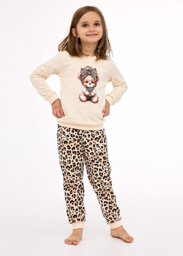 594/191, 592/191 Panther CORNETTE Mädchenpyjama – Beige, Baumwolle, lange Ärmel, in dekorativer Box