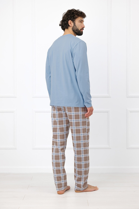 Italian Fashion Wilhelm Herren-Pyjama 100% Baumwolle Knöpfe Kariert - Cappuccino
