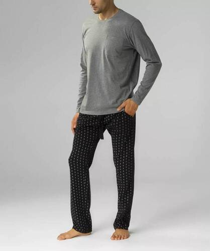 NMP-373 Herren-Langarmpyjama, Atlantic – grau schwarz
