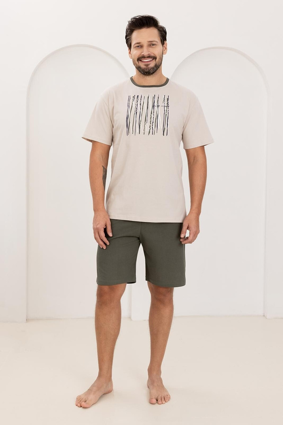 Herren Pyjama 500 Regina – 100% Baumwolle, Kurzarm-Shirt mit Print & Shorts für Erholsamen Schlaf