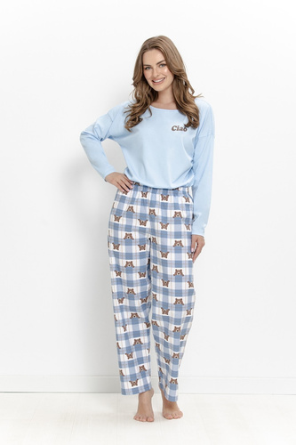Damen-Pyjama Taro Freja 3631 Blau 100% Baumwolle Langarm mit Bärmotiv