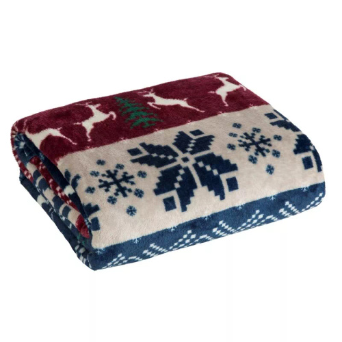 Eurofirany Weihnachtsdecke, Marineblau und Rot mit skandinavischem Muster – weicher Überwurf aus Mikrofaser, 240 g/m²