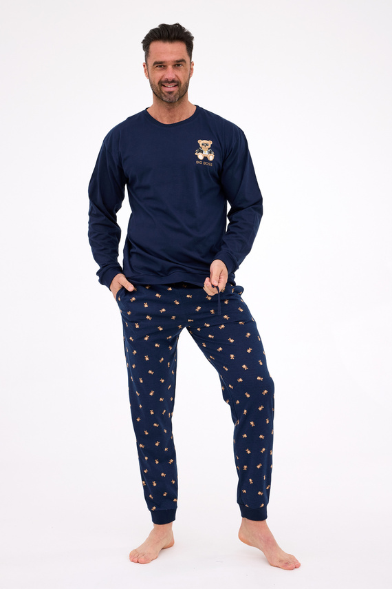 939/300 Big Boss Cornette – Herrenpyjama, Marineblau, Baumwolle, mit Aufdruck