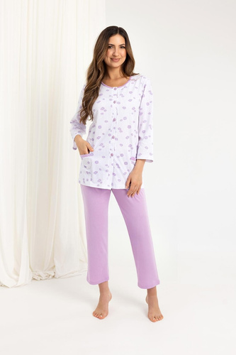 723 Regina Damen-Pyjama lila – Baumwolle, 7/8-Ärmel, Knöpfe, Komfort und Stil