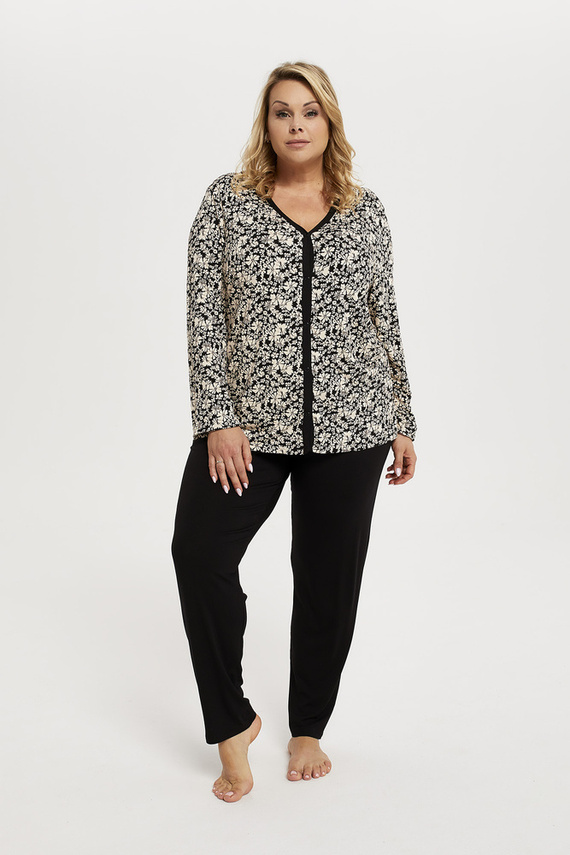 Abisynia Damen Schlafanzug langarm, lange Hose Italian Fashion - print/schwarz