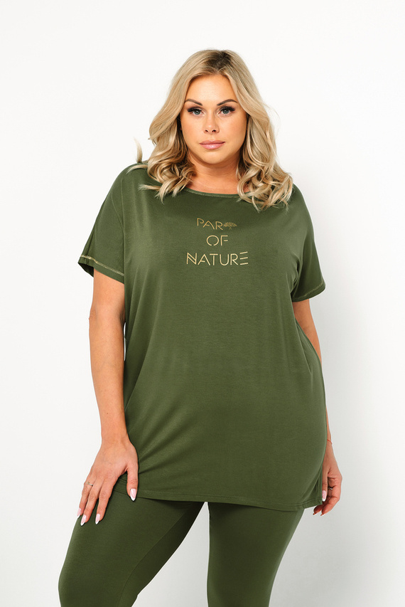 Natura Pyjamas Damen kurzarm, 3/4 Hose Italienische Mode - khaki 