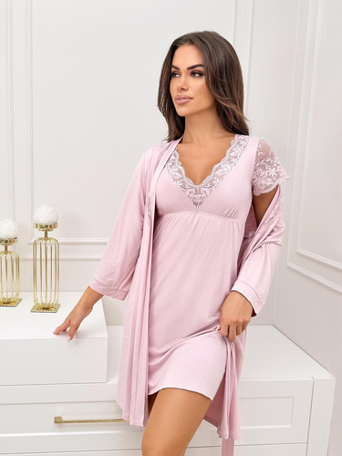 Damen-Nachthemd Sonia Donna aus Viskose mit Spitze | V-Ausschnitt | Kurzarm