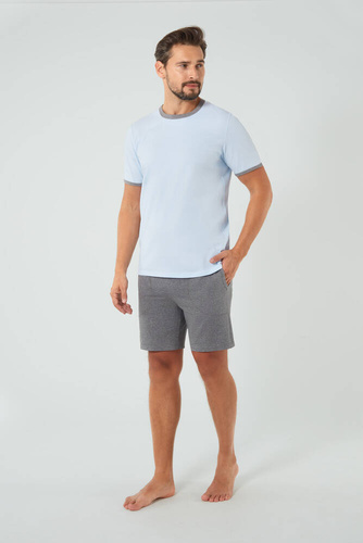 Nikodem Herren Kurzarm-Pyjamas, Shorts Italienische Mode - blau