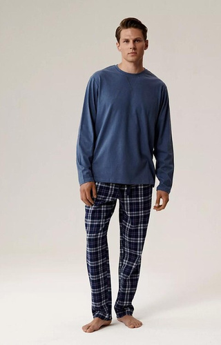 NMP-393 Atlantikblau – Herren-Pyjama und Flanellhose aus Baumwolle