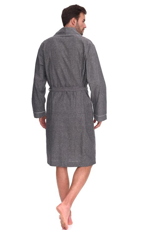 2532 Zeus Herrenbademantel L&L Grau – Lang, Baumwolle, Melange, Klassisch