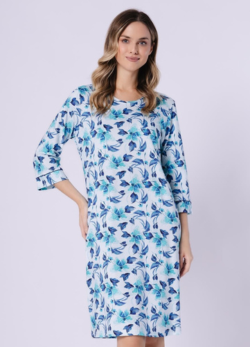 Nachthemd Julita 1742 Leveza türkis – 100% Baumwolle, Blumenprint, 3/4-Arm
