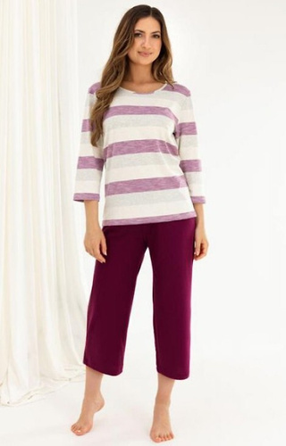 719 Regina Damenpyjama, Lila – Viskose und Baumwolle, 3/4 Ärmel, 3/4 Hose