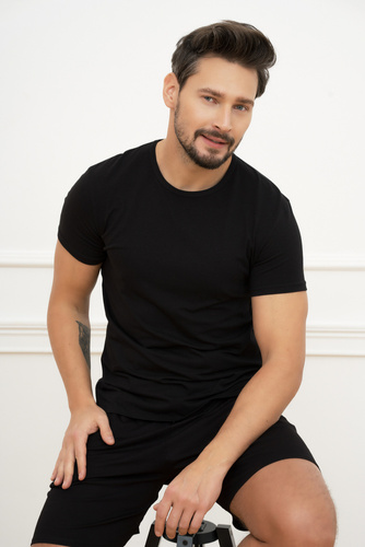 Ikar Herren Kurzarm-T-Shirt Italian Fashion - schwarz 