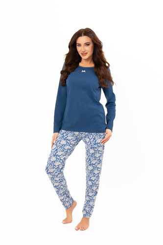 Damenpyjama Boma - lange Ärmel, lange Hose, Baumwolle Italian Fashion - Jeans/Druck