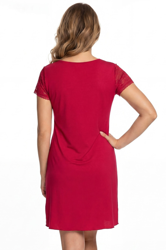 Elena Donna Nachthemd Viskose Spitze Elegant Weich V-Ausschnitt wineberry