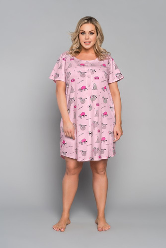 Orso Unbuttoned Nachthemd, kurze Ärmel mit Druck Italian Fashion - rosa 