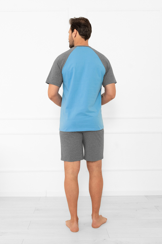 Herren Schlafanzug Alexander Italian Fashion - kurze Ärmel und kurze Hose, 100% Baumwolle - blau/grau