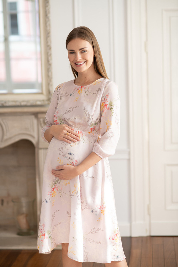 Milk&Love Stillkleid zum Stillen Lovely Dress Midi, 3/4-Arm, buntes Zweigmuster