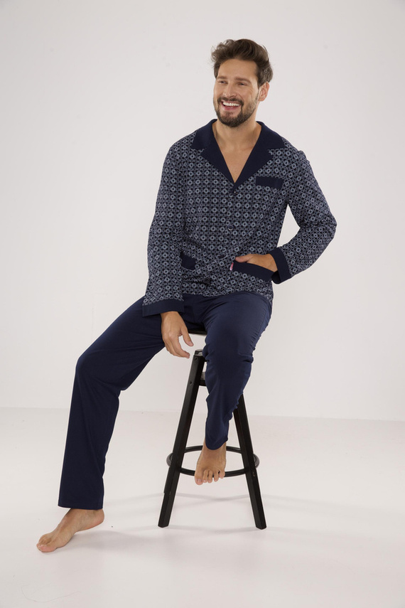 538 Carlo Herren Schlafanzug De lafense - navy blau + quadratisch