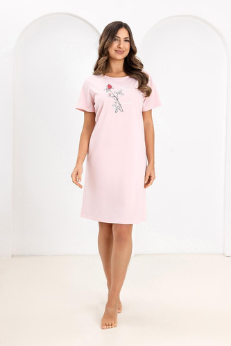 Damen Nachthemd Regina 172 aus 100% Baumwolle – Kurzarm, Rundhalsausschnitt, Print, Knielang, Atmungsaktiv & Bequem