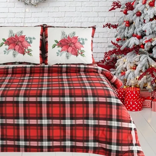 Bliss Weihnachtsbettwäsche, karierter Stern von Bethlehem, Eurovorhänge, rot