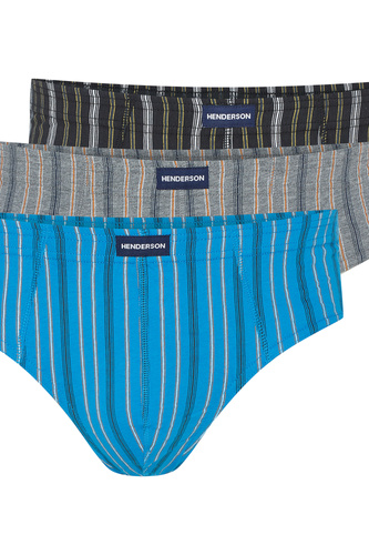 1446 K690 Henderson Herren-Slip aus grau-türkis-schwarzer Baumwolle, 3 Stück im Karton