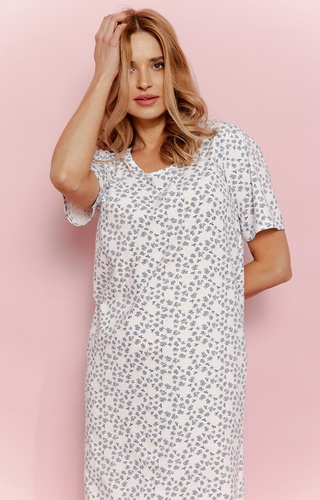 3419 Demi Taro Nachthemd – Baumwolle, Blumen, kurze Ärmel