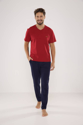 624 Kevin Forex Herren Schlafanzug - kastanienbraun - marineblau