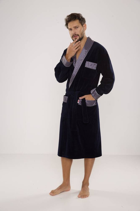 773 Bonjour Herren-Forex-Bademantel - navy blau