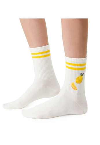 Damen Socken Steven art.099 Baumwolle Bunte Muster Flache Naht - 087 ecru