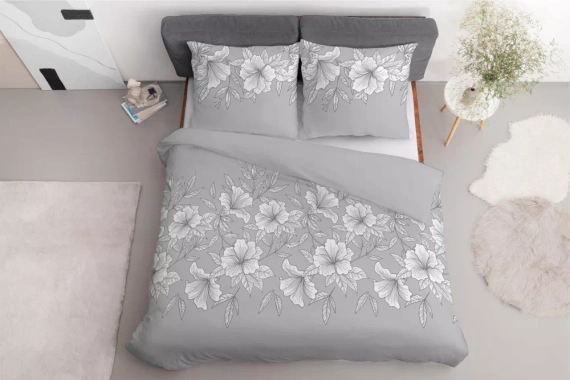 5086 B Home Satin Satin-Bettwäsche Blumen Detexpol grau