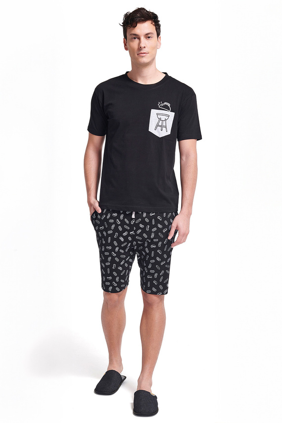 Gianny Męska piżama Sorbetto szara – krótki rękaw, szorty, nadruk, bawełna