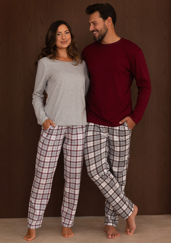 Herren-Pyjama Regina 6006 100% Baumwolle Lange Hose kariert - bordeaux