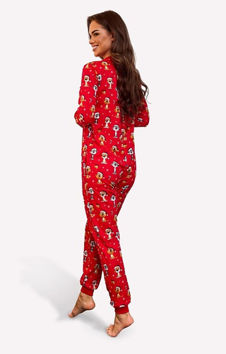 786/473 Dog 3 Cornette Damen-Jumpsuit – Rot, Weihnachten, Baumwolle