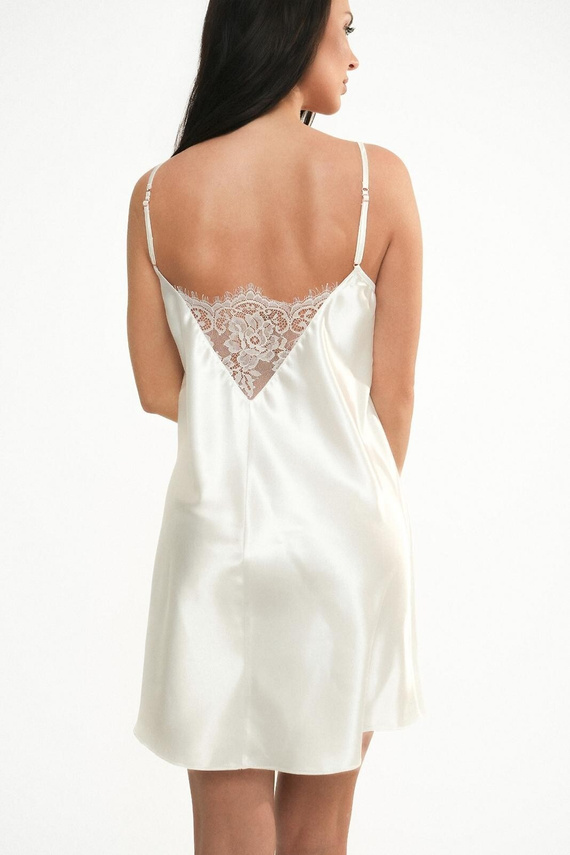 Nachthemd Ava 006 Whisper White Satin mit weißer Spitzenhochzeit