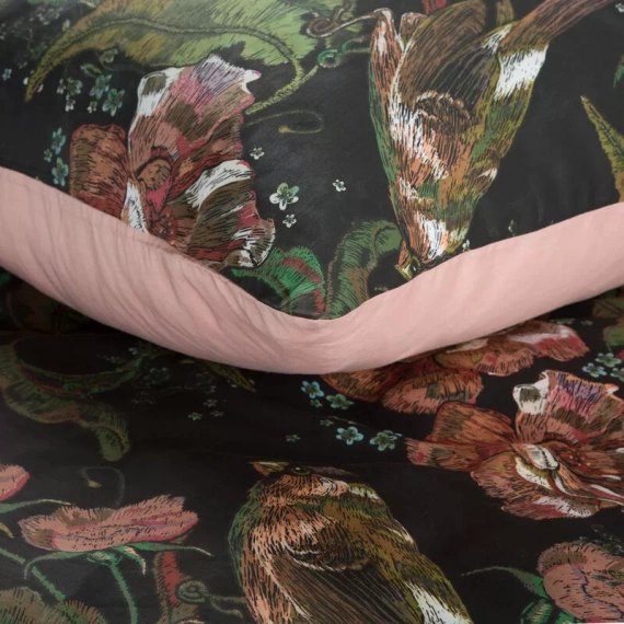 Frühling 21 Blumen Satinbettwäsche Eurovorhänge schwarz/grün