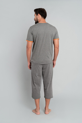 Marek Herren Schlafanzug kurzarm, 3/4 Hose Italian Fashion- mittel melange