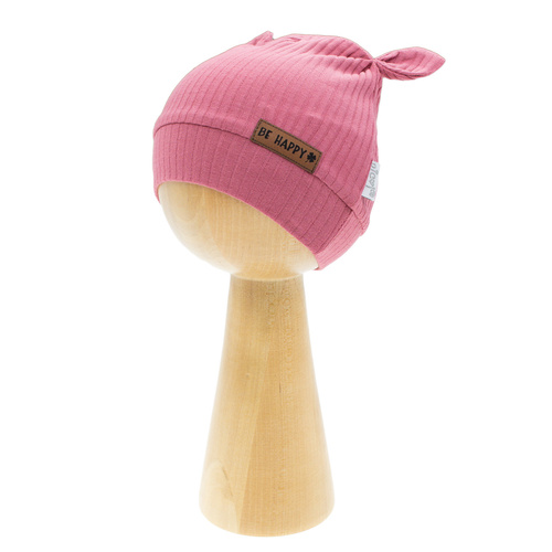 216054 Lala Nicol Mütze – gerippte Baumwolle mit Elasthan, Ohren und Be Happy-Aufnäher