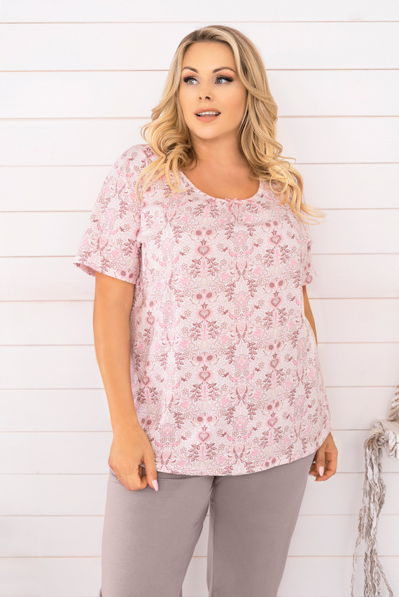 Kalmia Damen Schlafanzug kurzarm, 3/4 Hose Italienischer Mode-Druck 