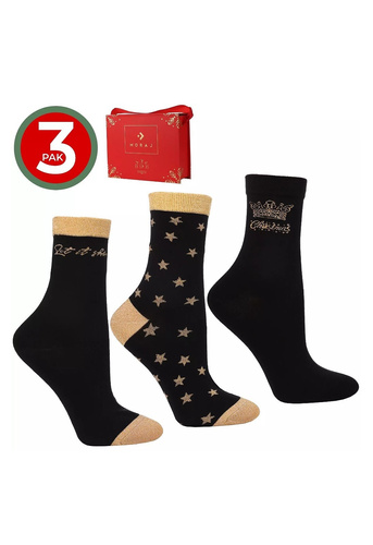 CSLS450-001 Moraj schwarze Socken – Weihnachtssocken in einer glänzenden Box