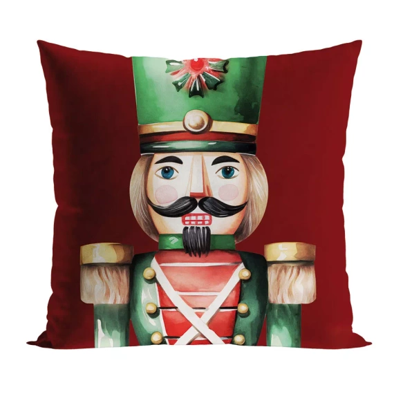 PBN279 Nussknacker Weihnachtskissenbezug Marquisette rot