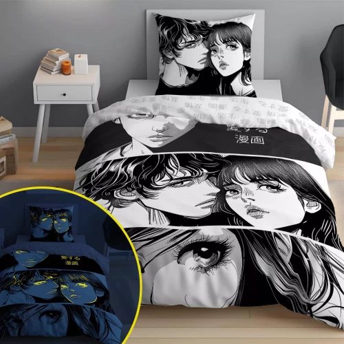5207 A Fluo 40 Baumwollbettwäsche, leuchtet im Dunkeln, Anime Boy Girl Detexpol