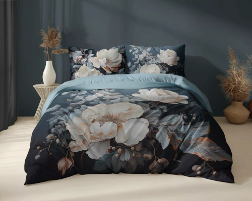 5131 A Holland Detexpol-Baumwollbettwäsche mit beigen und cremefarbenen Pfingstrosen – 100 % Baumwolle, doppelseitig, polnische Produktion