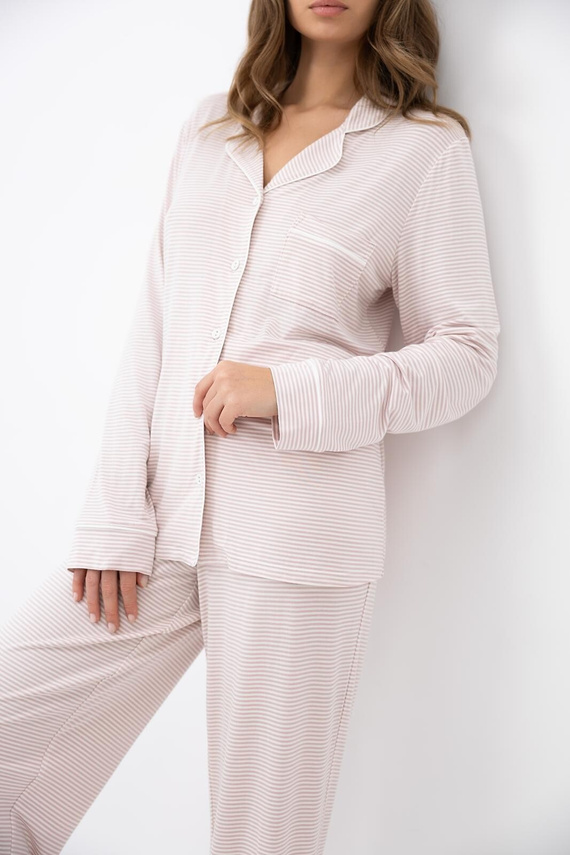 Sensis Leila Damenpyjama rosa gestreift, Viskose, mit Knöpfen